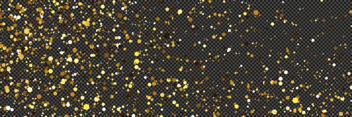 Gold glittering dust with stars on transparent backdrop