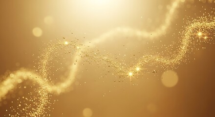 Golden sparkling trail with bokeh lights on blurred background