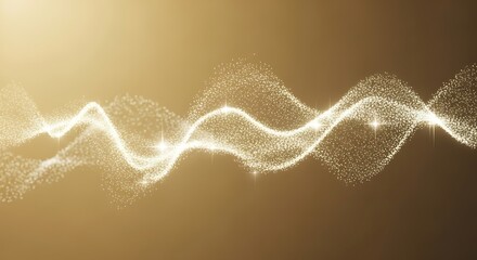 Golden wave of sparkling particles on a brown background