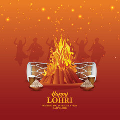 Happy lohri sikh festival celebration greeting card