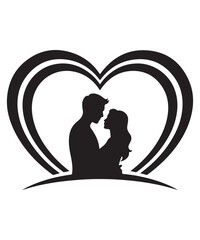 Romantic Couple Heart Silhouette Artwork for Valentine Day Design.