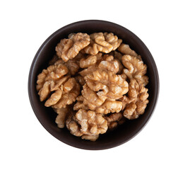 Walnuts in a bowl on a transparent background