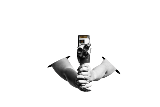 A hand holding retro film camera, isolated on free png background. Vintage cinema poster. Contemporary flat design art collage.