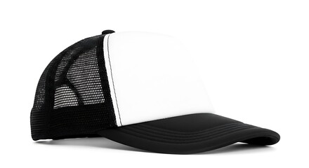 Blank white and black mesh trucker hat ready for customization and design