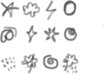 Stormy weather vector silhouette doodle icons set Hand drawn black and white cloud lightning bolt and rain sketch symbols for forecast and climate design