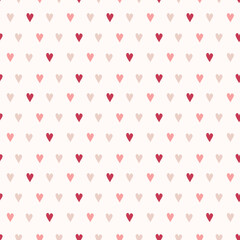 Romantic seamless pattern with cute pink hearts on white background. Love vector ornament.