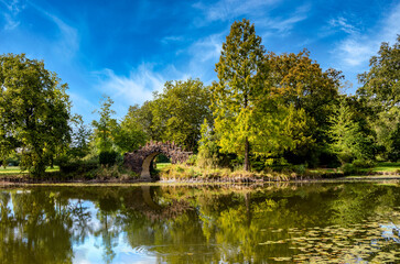Landschaft und Natur im Gartnereich Dessau-W&ouml;rlitz, W&ouml;rlitzer Park, UNESCO Weltkulturerbe, Dessau, Sachsen Anhalt, Deutschland