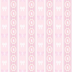 A charming coquette-style seamless pattern featuring cute ribbons, hearts, bows, flowers, and soft pastel colors. Perfect for wrapping paper, stationery, fabric prints, digital backgrounds, scrapbooki