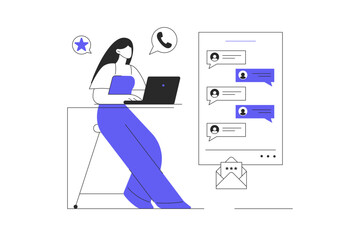 Customer help and support online. Woman operator is chatting with a client. Flat Cartoon Vector Illustration, icon Stylish abstract design landing page web
