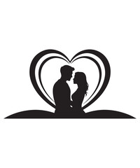 Romantic Couple Heart Silhouette Artwork for Valentine Day Design.