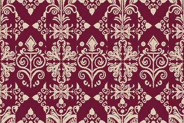 Floral ethnic ikat traditional orientation seamless pattern for print, cloth, shirt design. Ethnic damask in digital print. Batik pattern, Indian ikat, Block print, Digital textile, Bandana style.