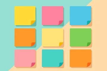 Colorful Sticky Notes. Bright colorful sticky notes arranged neatly on a pastel background, cheerful and playful tones, ideal for