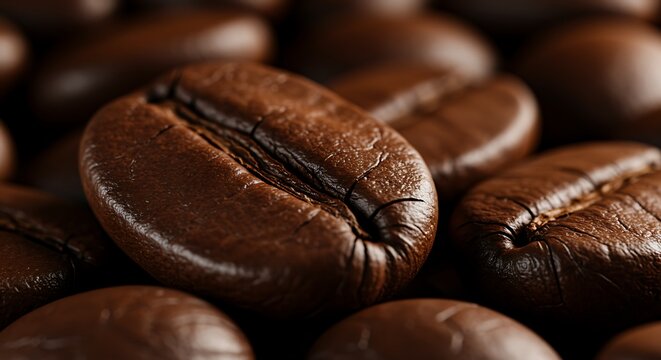 Close up of premium roasted coffee beans background for cafe - Powered by Adobe