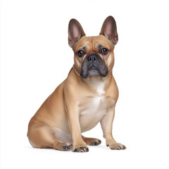 Fawn French bulldog sitting on white background