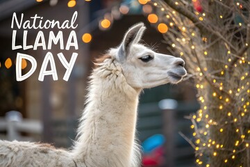 Obraz premium National Llama Day: Llama Portrait with Warm Bokeh Fairy Lights