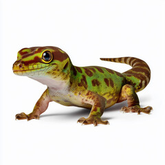 Colorful green and brown gecko isolated on white