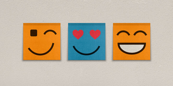 Post it wall background with funny emoji notes for playful scenes