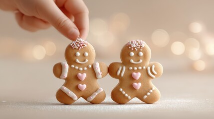 Two gingerbread men with hearts on their chests
