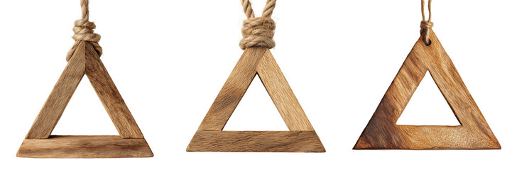 Set of Geometric triangular wooden frame on transparent png background. Ai generated