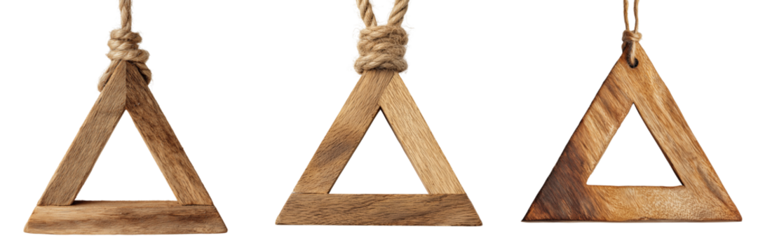 Set of Geometric triangular wooden frame on transparent png background. Ai generated