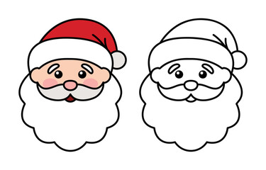 Cute Santa Claus Face - Outline and Layered Color Christmas Illustration