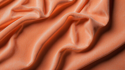 Minimalistic wavy Peach Fuzz fabric texture, Peach fabric background, Peach silk background. All-Peach Fuzz fabric wallpaper