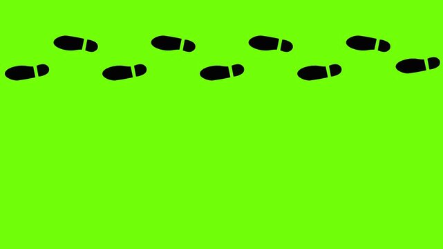 Men shoe footprint animation. Business man walks on the floor from right to left. Transparent loop animated, Formal, male in suit. career path concept. Green screen background. 2d Footage video