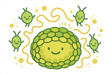 Fototapeta premium Joyful Light Harvesting. Joyful doodle light-harvesting complex with happy pigments, cartoon energy transfer lines waving,