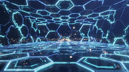 Futuristic tunnel bathed in vibrant lights, evoking innovation and progress, perfect for conveying modernity or cutting edge technological advancement in corporate presentations, commercials.