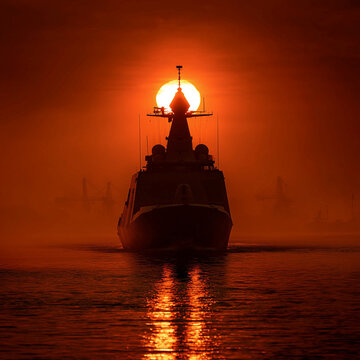 kriegsschiff im sonnenaufgang sonnenuntergang