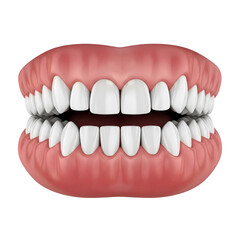 Fototapeta premium Close up of white teeth in pink gums against black background dental mouth