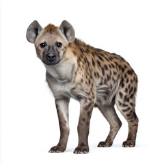 Spotted hyena facing camera on white