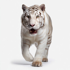White tiger roaring isolated on white background