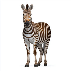 Zebra facing forward on white background