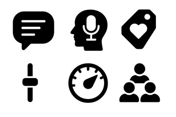 Crowdsourced Scriptwriting Icons. Line style icons of Crowdsourced Scriptwriting: dialogue bubble icon, voiceover suggestion,