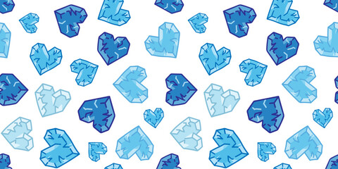 seamless pattern with abstract ice hearts in blue shades on a white background cold love theme winter season celebration decoration