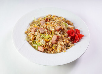pork fried rice with cabbage and ginger. Perfect for lunch or dinner, this dish is a culinary delight for any occasion.