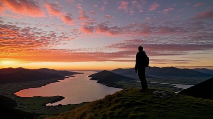 Man hiking mountain sunrise view landscape nature travel adventure outdoors exploration scenic beauty 