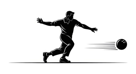  A Classic Black Vector Silhouette of a Male Bowler Mid-Release with Ball