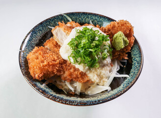 Tonkatsu grated yam cutlet bowl dish. Crispy, flavorful, and beautifully presented, it's perfect for showcasing delicious food culture.
