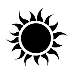 Stylized sun silhouette with sharp rays on white background for design
