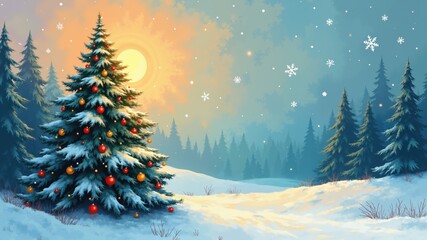 colorful christmas fir tree greeting card illustration
