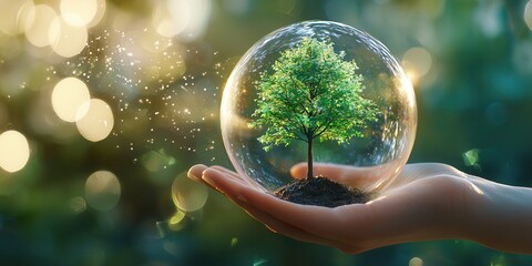 Tree Protected Within Crystal Orb for World Earth Day and Mental Health Awareness