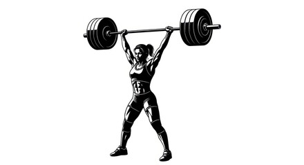  A Graphic Vector Silhouette of a Female Weightlifter Lifting a Barbell Overhead