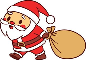 Cheerful Santa Claus carrying a sack full of gifts, spreading holiday joy and festive cheer for Christmas celebrations, perfect for seasonal designs
