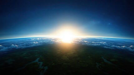 Blue Sphere Rising Over Horizon Witnessing Earth's Majestic Morning Sunrise in the Outer Space