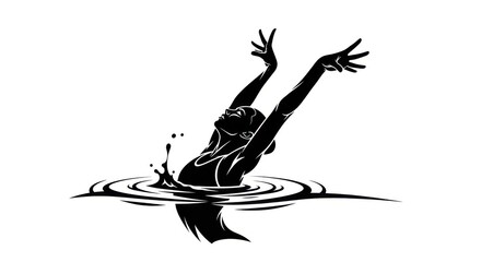 : A Stylized Black Vector Silhouette of a Female Synchronized Swimmer Underwater 