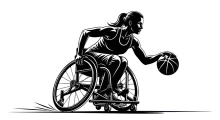  An Engaging Vector Silhouette of a Female Para-Athlete in Wheelchair Basketball 