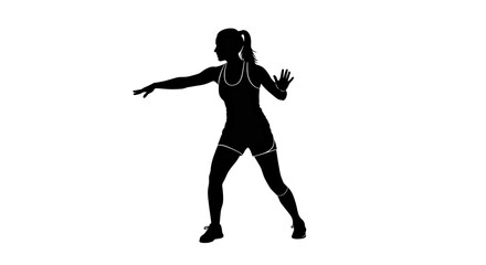  An Instructive Black Vector Silhouette of a Female Coach Demonstrating a Move