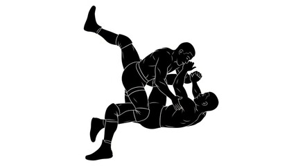  An Intense Vector Silhouette of a Male Wrestler Engaged in a Grappling Hold